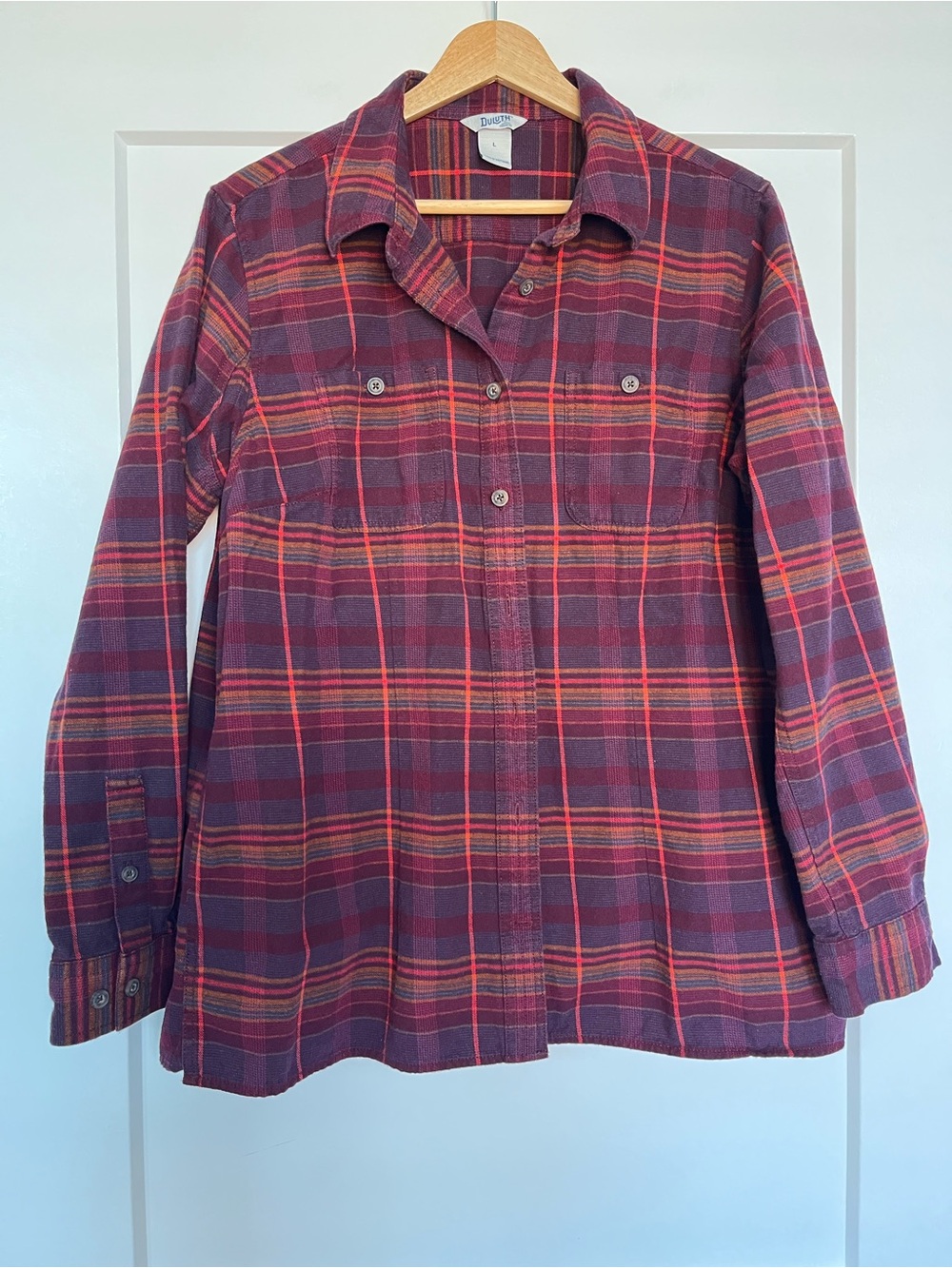 Duluth Trading Co Women’s L Plaid Flannel Shirt 100% Cotton Button Front